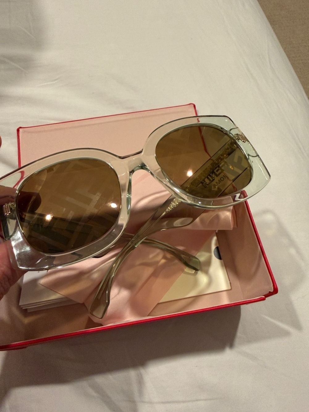 Fendi Light Translucent Green Roma Sunglasses with Gold Detail - Picture 5 of 8